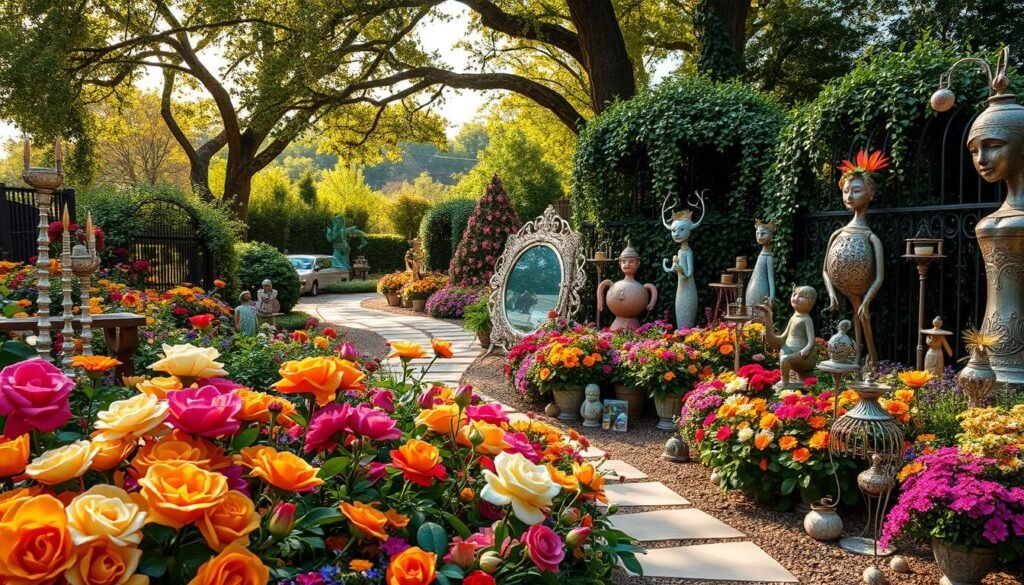 flower garden with decorative art