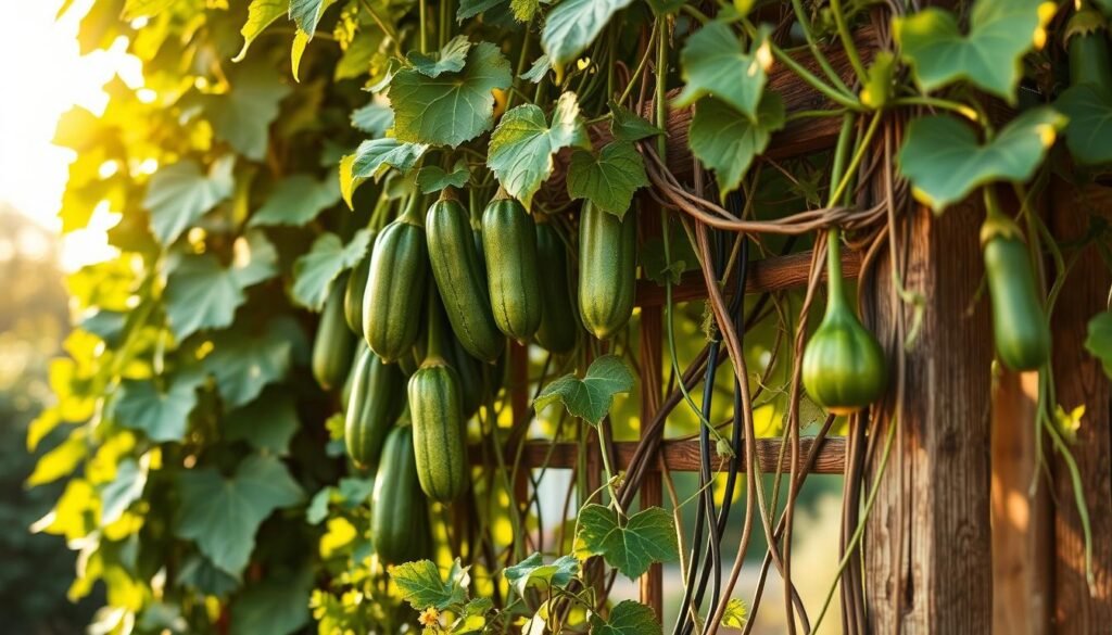 vertical garden cucumbers and squash