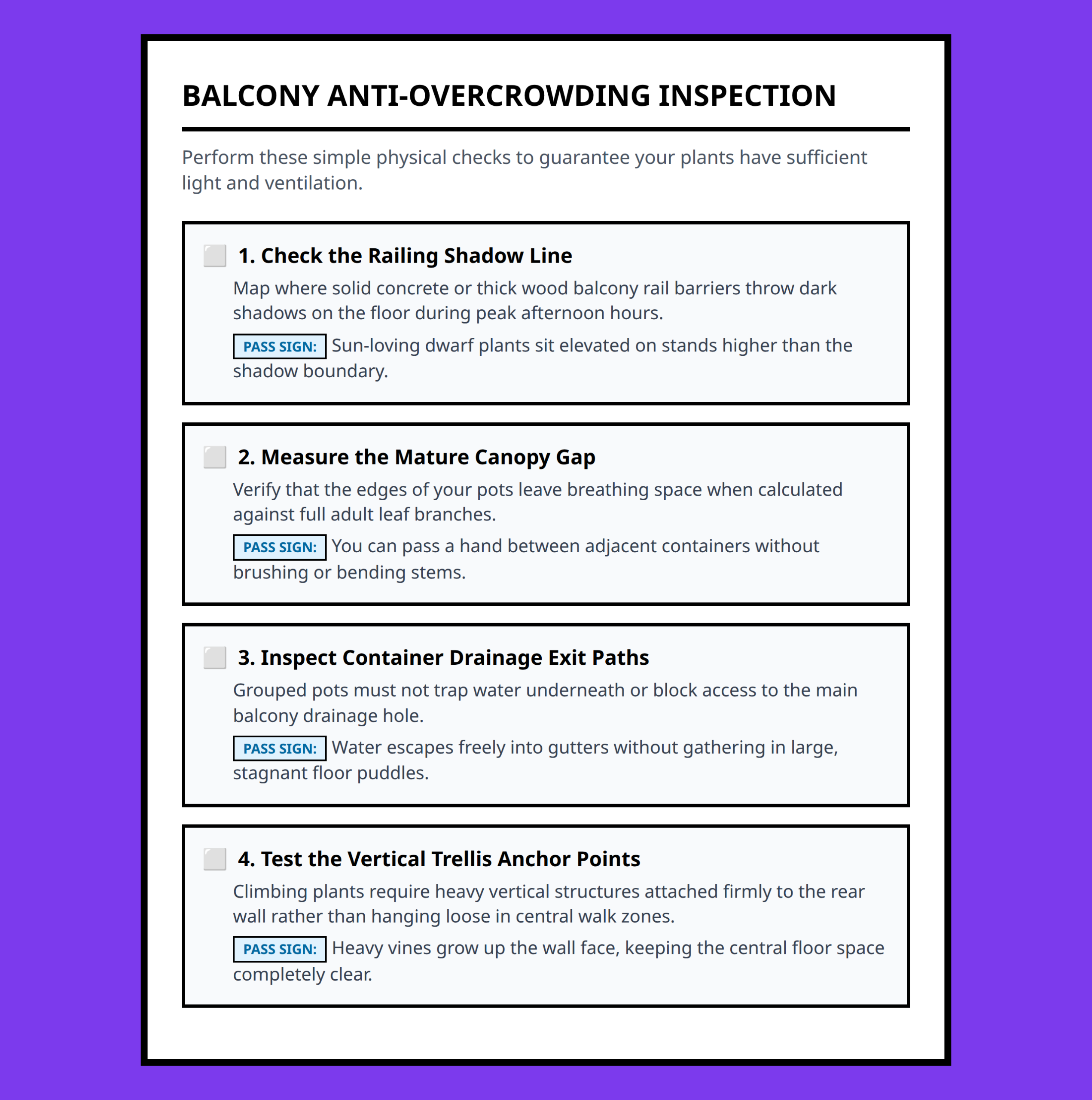 A checklist for spacing and layout validation in small space balcony gardening