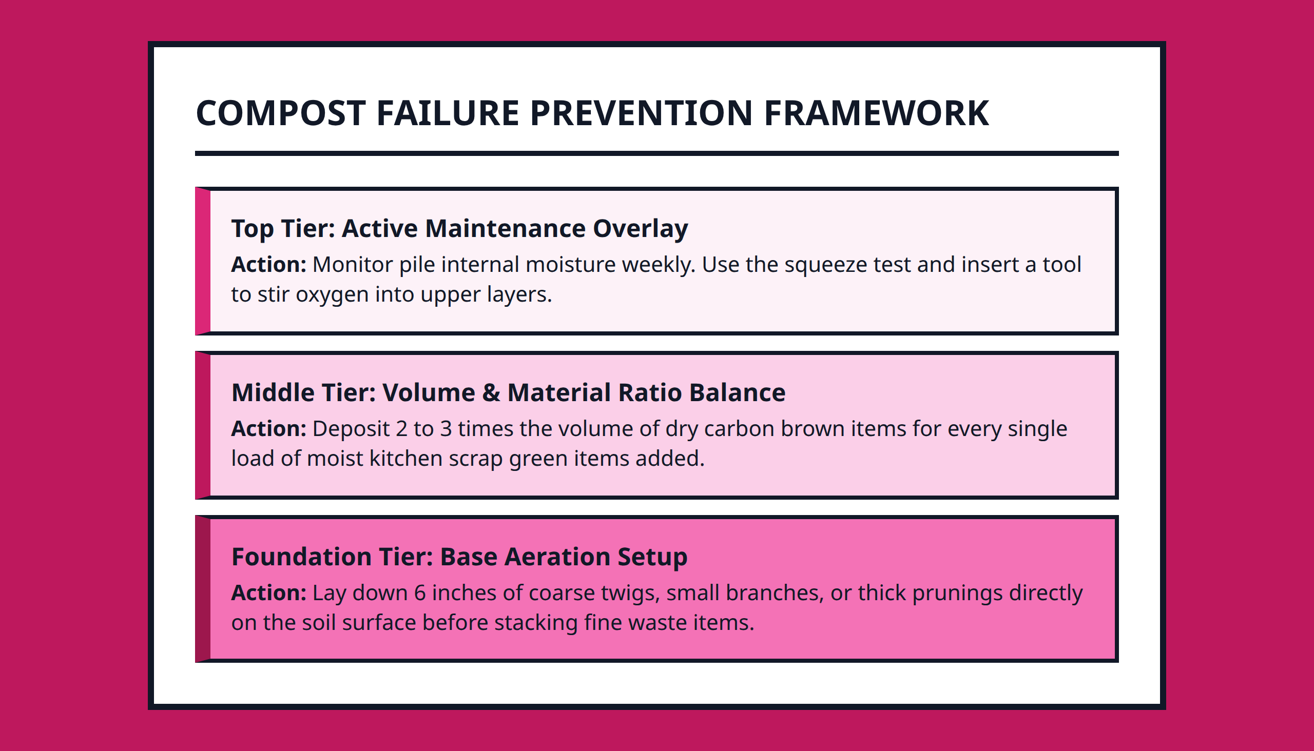 Hierarchy framework pyramid diagram illustrating compost system build steps