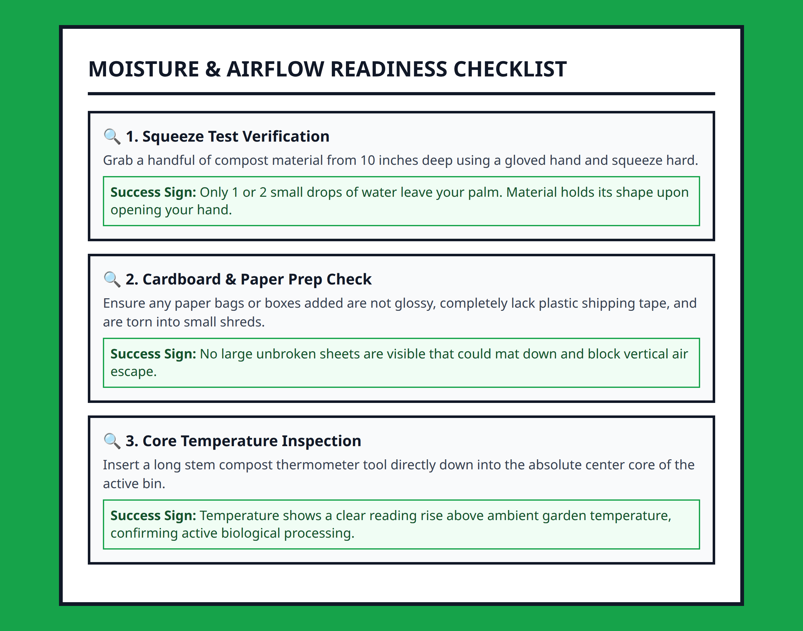 Compost moisture management and quality assurance checklist