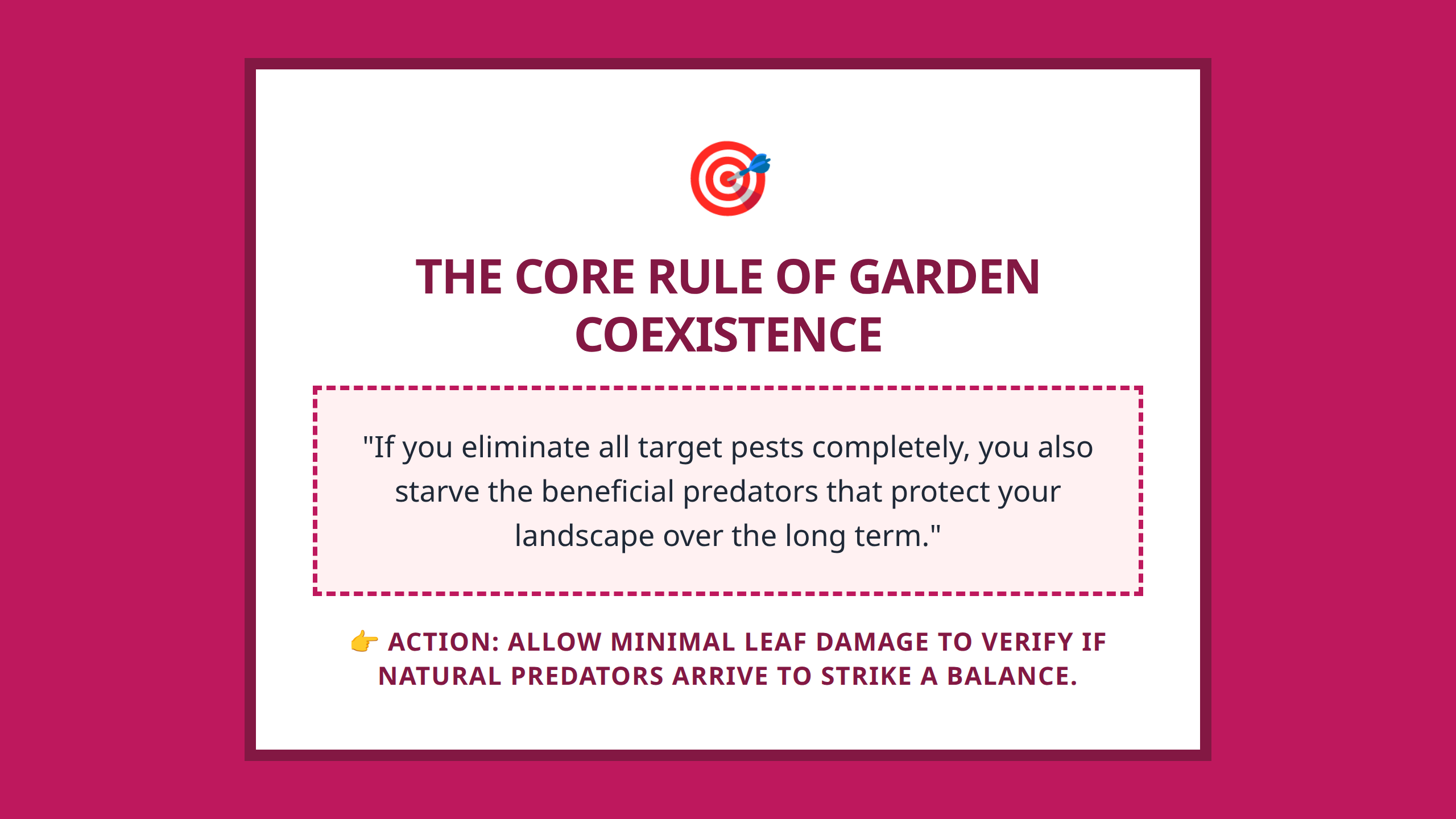 Mini poster emphasizing the rule of ecological interdependence in sustainable gardening