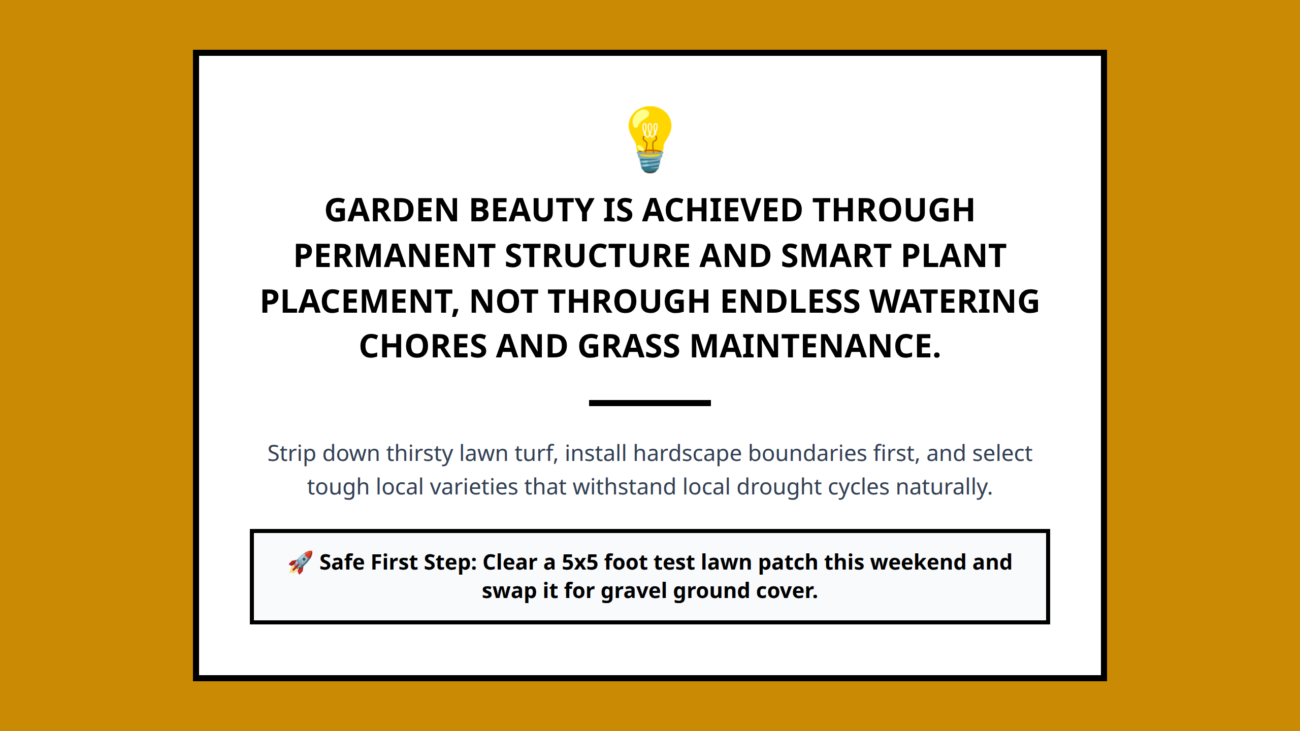 Quote graphic highlighting the core strategy of low-water garden design