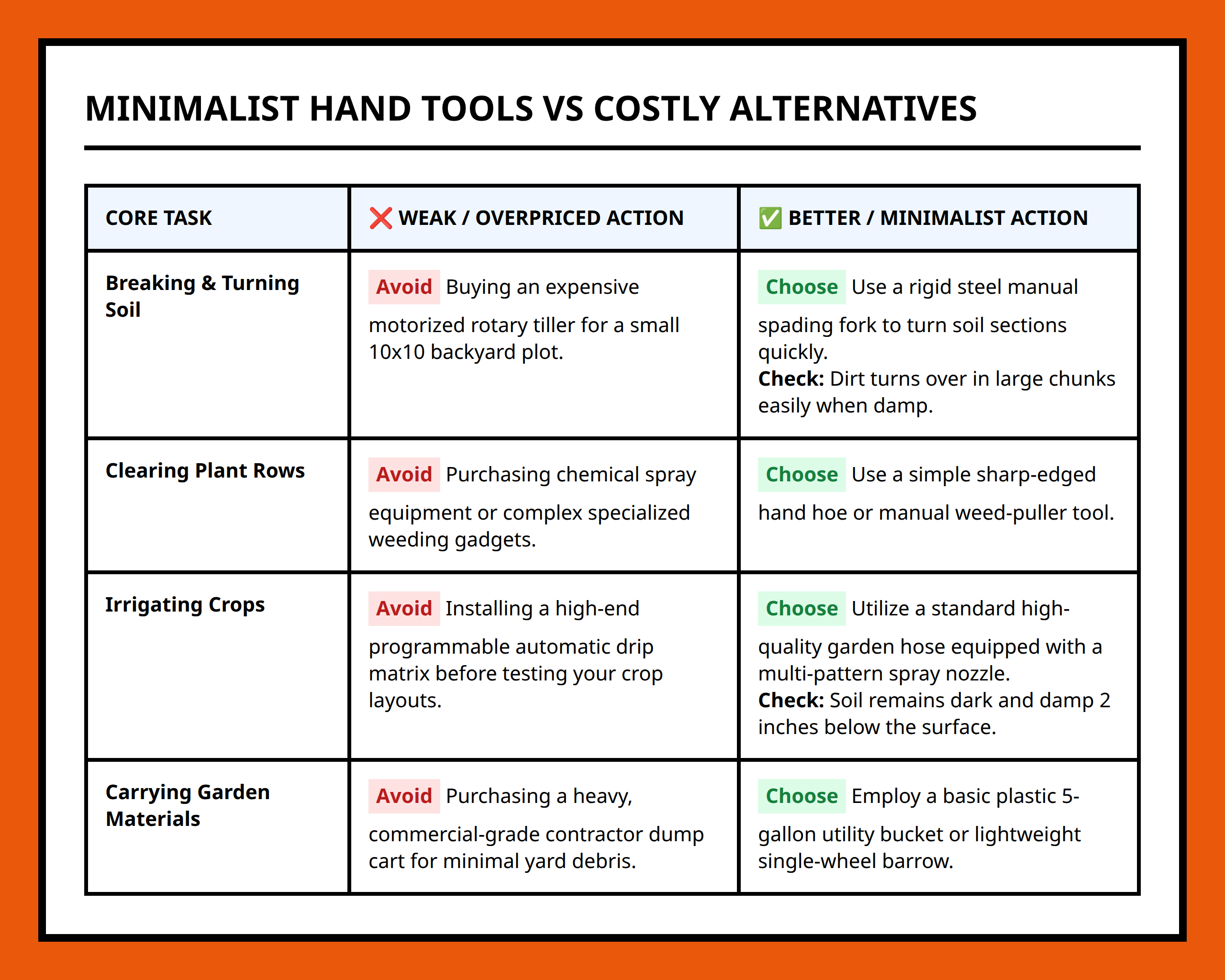 Comparison Table of Essential Gardening Hand Tools vs Unnecessary Expensive Machinery