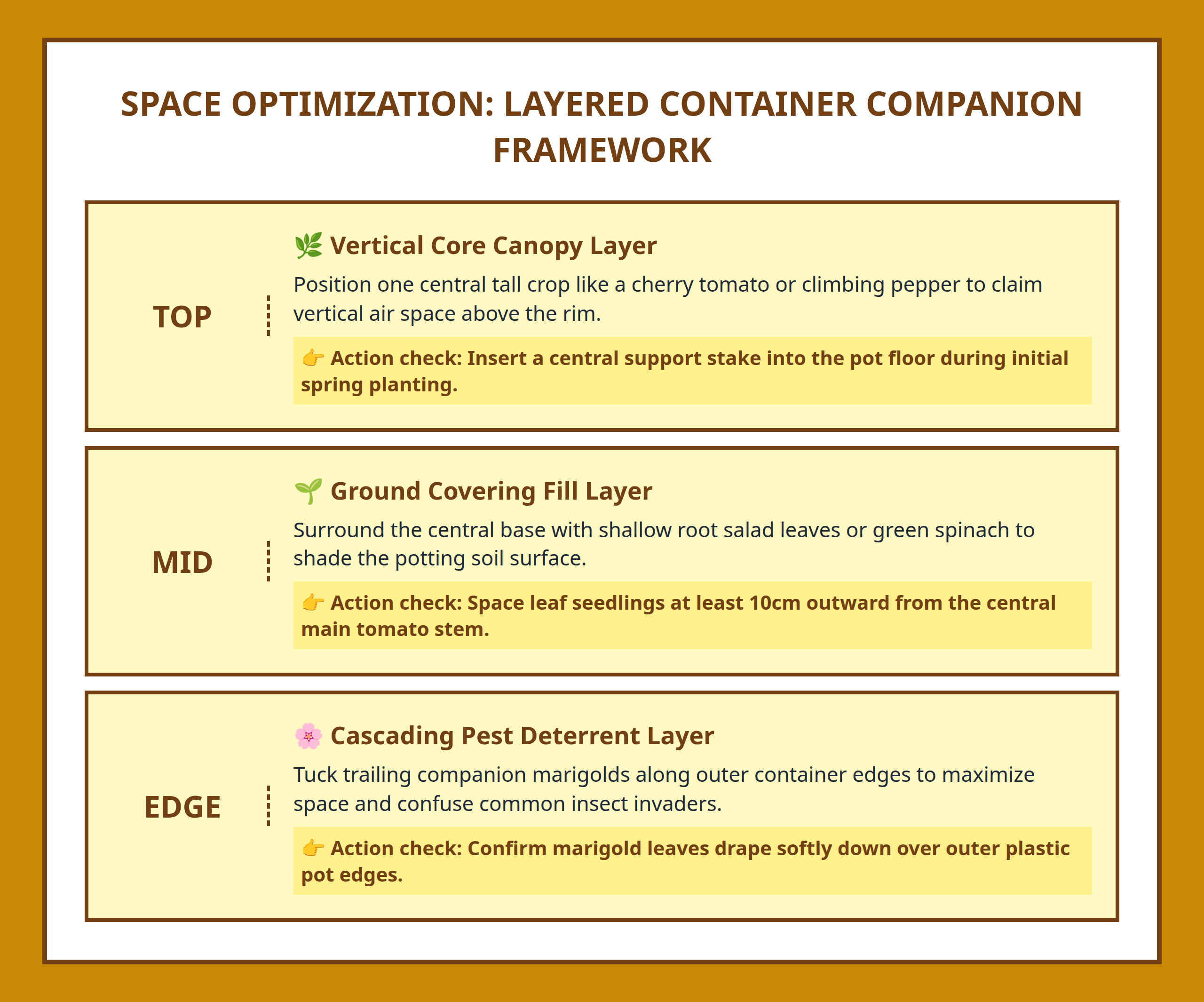 Pyramid framework illustrating productive vegetable companion planting combinations for space optimization