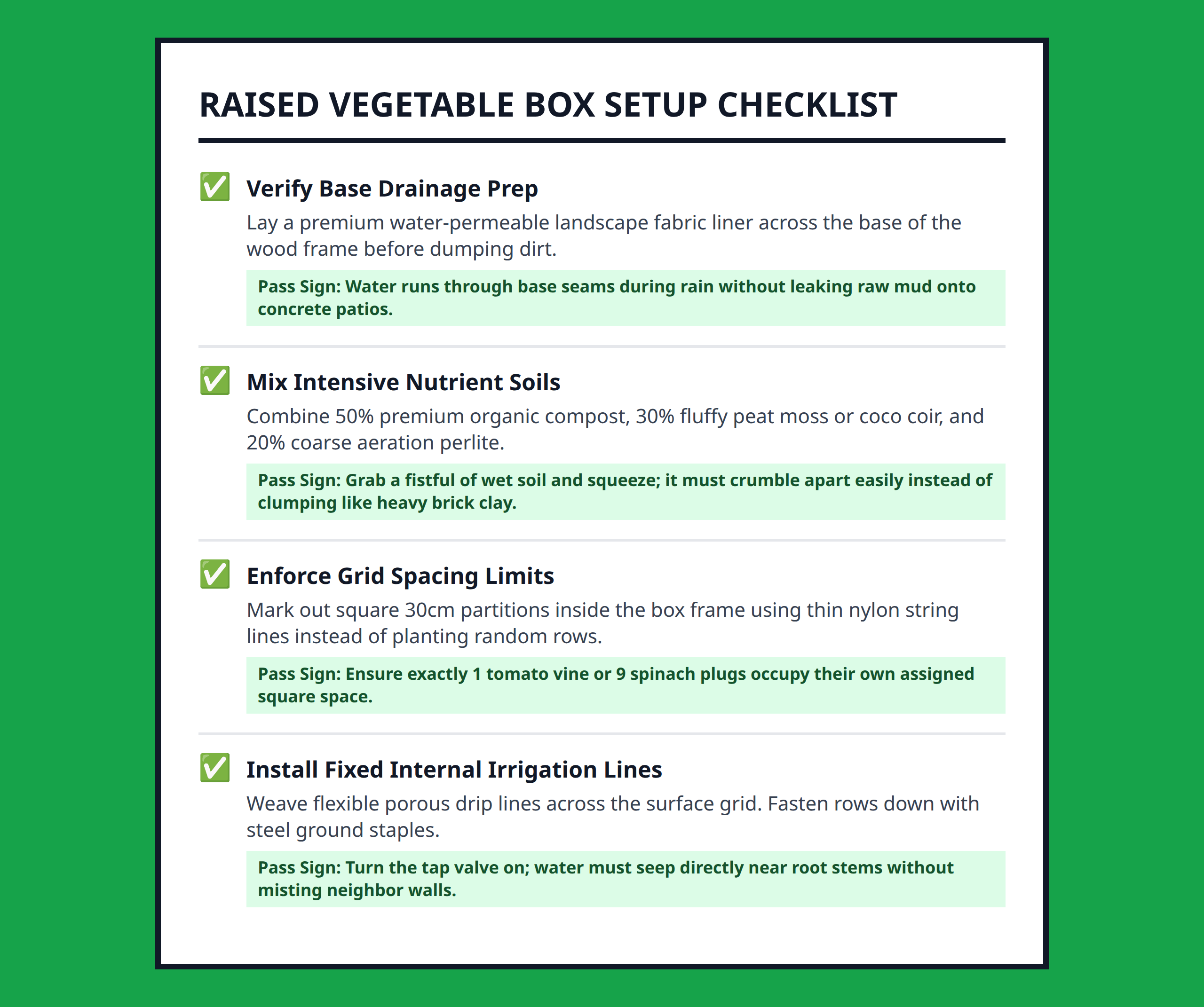 Checklist for organizing small raised vegetable boxes and maximizing soil nutrition